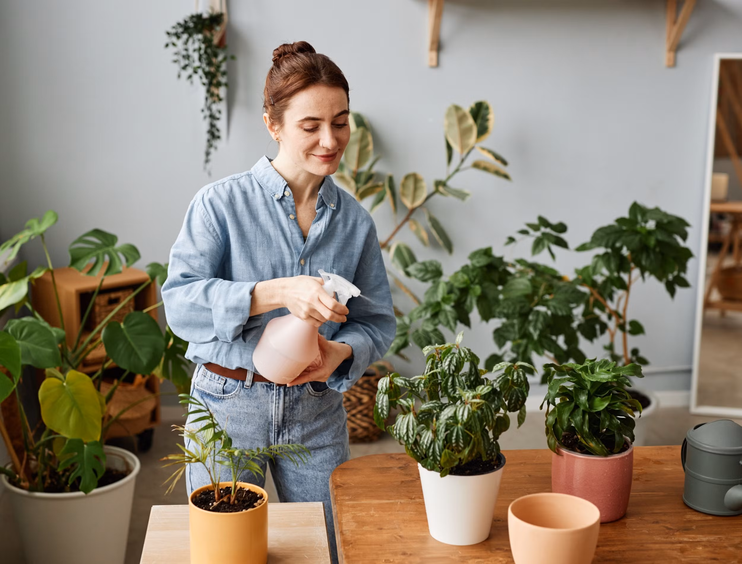 Garden Glee -Garden Glee smiling woman caring for her houseplants
